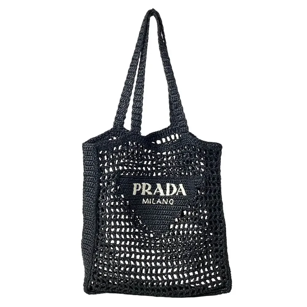Prada Crochet Tote Bag Tote Bag 1BG393 Black White